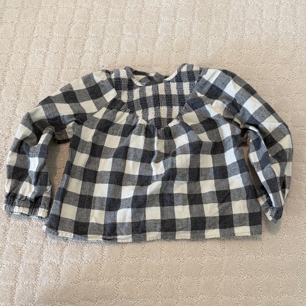 Girls Black & White button back Plaid Long-Sleeve Top